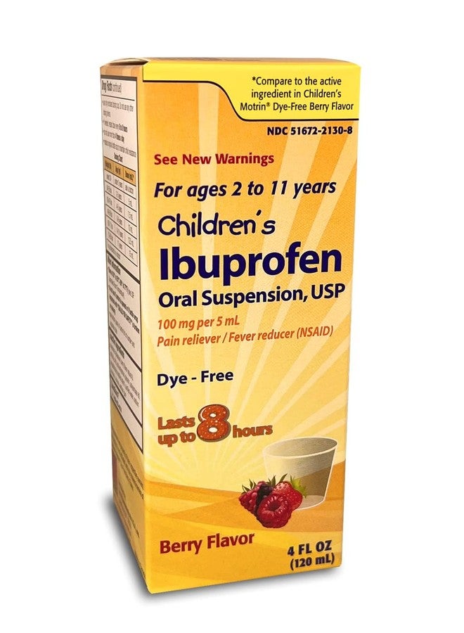 Taro Children's Ibuprofen Oral Suspension 100 mg per 5 mL, 4 Fl Oz, Pain Reliever and Fever Reducer for Ages 2-11 Years, Dye-Free, Berry Flavor - Image 1